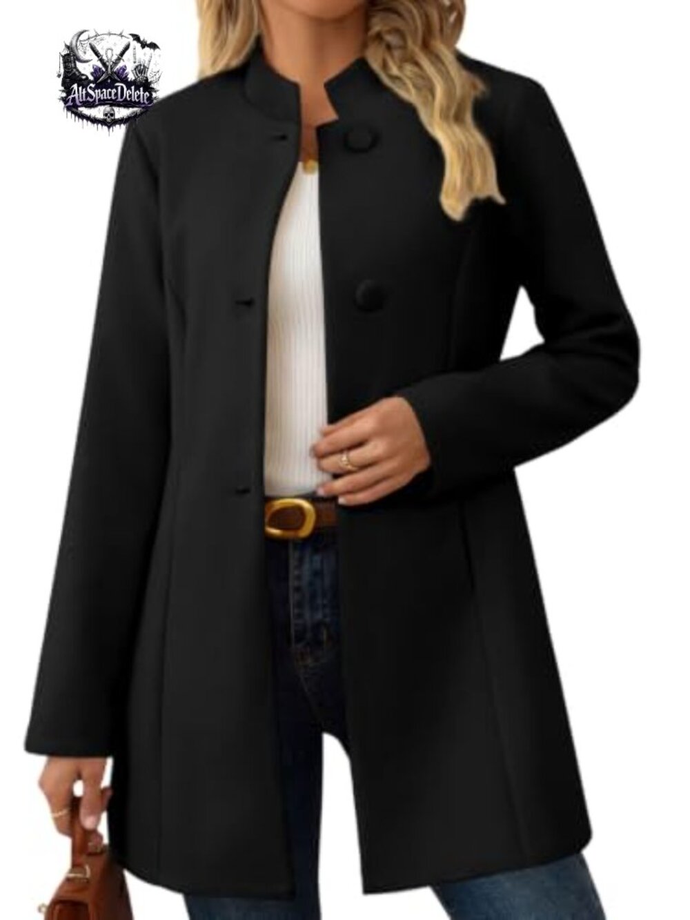 Women's Casual Stand Collar Wool Pea Coat Slim Fit Mid-Long